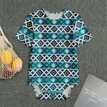 Turquoise Aztec Geometric Pattern Print Men's Bodysuit