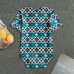 Turquoise Aztec Geometric Pattern Print Men's Bodysuit
