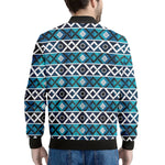 Turquoise Aztec Geometric Pattern Print Men's Bomber Jacket
