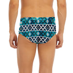 Turquoise Aztec Geometric Pattern Print Men's Briefs