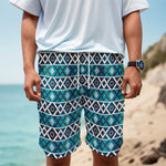 Turquoise Aztec Geometric Pattern Print Men's Cargo Shorts