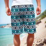 Turquoise Aztec Geometric Pattern Print Men's Cargo Shorts