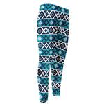 Turquoise Aztec Geometric Pattern Print Men's Compression Pants