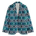 Turquoise Aztec Geometric Pattern Print Men's Cotton Blazer