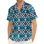 Turquoise Aztec Geometric Pattern Print Men's Deep V-Neck Shirt