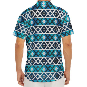 Turquoise Aztec Geometric Pattern Print Men's Deep V-Neck Shirt