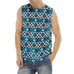 Turquoise Aztec Geometric Pattern Print Men's Fitness Tank Top