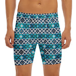 Turquoise Aztec Geometric Pattern Print Men's Long Boxer Briefs