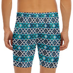 Turquoise Aztec Geometric Pattern Print Men's Long Boxer Briefs