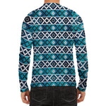Turquoise Aztec Geometric Pattern Print Men's Long Sleeve Rash Guard