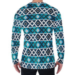 Turquoise Aztec Geometric Pattern Print Men's Long Sleeve T-Shirt