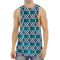Turquoise Aztec Geometric Pattern Print Men's Muscle Tank Top