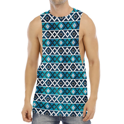 Turquoise Aztec Geometric Pattern Print Men's Muscle Tank Top