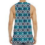 Turquoise Aztec Geometric Pattern Print Men's Muscle Tank Top