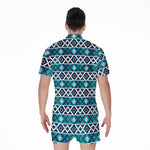 Turquoise Aztec Geometric Pattern Print Men's Rompers