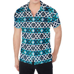 Turquoise Aztec Geometric Pattern Print Men's Shirt