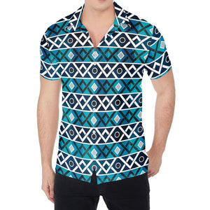 Turquoise Aztec Geometric Pattern Print Men's Shirt