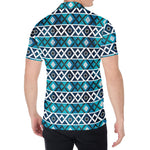 Turquoise Aztec Geometric Pattern Print Men's Shirt