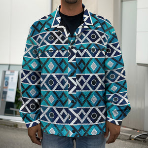 Turquoise Aztec Geometric Pattern Print Men's Shirt Jacket