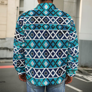 Turquoise Aztec Geometric Pattern Print Men's Shirt Jacket