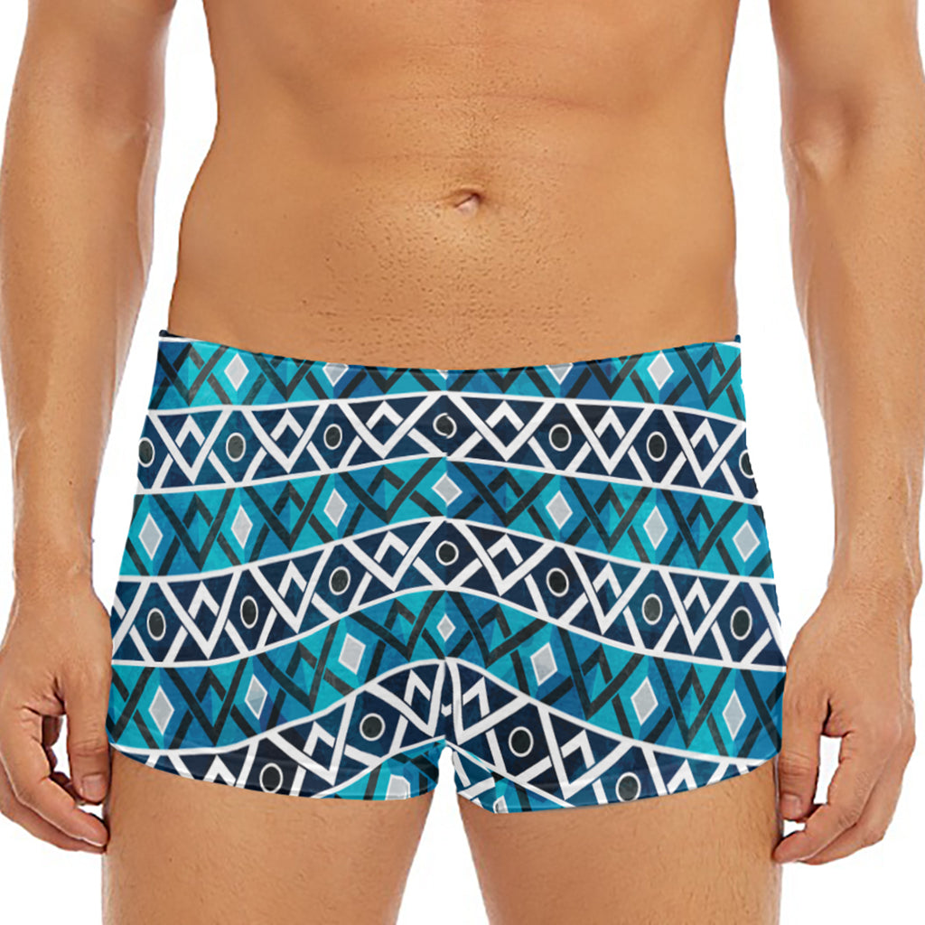 Turquoise Aztec Geometric Pattern Print Men's Short Boxer Briefs