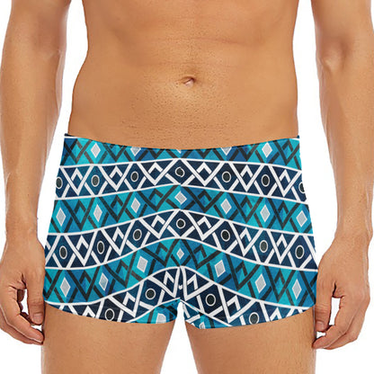 Turquoise Aztec Geometric Pattern Print Men's Short Boxer Briefs