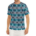 Turquoise Aztec Geometric Pattern Print Men's Short Sleeve Rash Guard