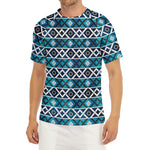 Turquoise Aztec Geometric Pattern Print Men's Short Sleeve Rash Guard
