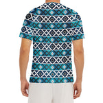Turquoise Aztec Geometric Pattern Print Men's Short Sleeve Rash Guard