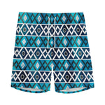 Turquoise Aztec Geometric Pattern Print Men's Sports Shorts