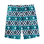 Turquoise Aztec Geometric Pattern Print Men's Sports Shorts