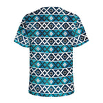 Turquoise Aztec Geometric Pattern Print Men's Sports T-Shirt