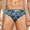 Turquoise Aztec Geometric Pattern Print Men's Swim Briefs