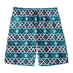 Turquoise Aztec Geometric Pattern Print Men's Swim Trunks