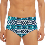 Turquoise Aztec Geometric Pattern Print Men's Triangle Swim Briefs