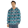 Turquoise Aztec Geometric Pattern Print Men's Velvet Pullover Hoodie