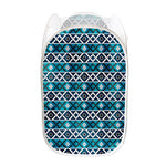 Turquoise Aztec Geometric Pattern Print Mesh Laundry Hamper