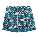 Turquoise Aztec Geometric Pattern Print Mesh Shorts