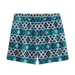 Turquoise Aztec Geometric Pattern Print Mesh Shorts