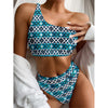 Turquoise Aztec Geometric Pattern Print One Shoulder Bikini Top