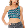 Turquoise Aztec Geometric Pattern Print One Shoulder Crop Top