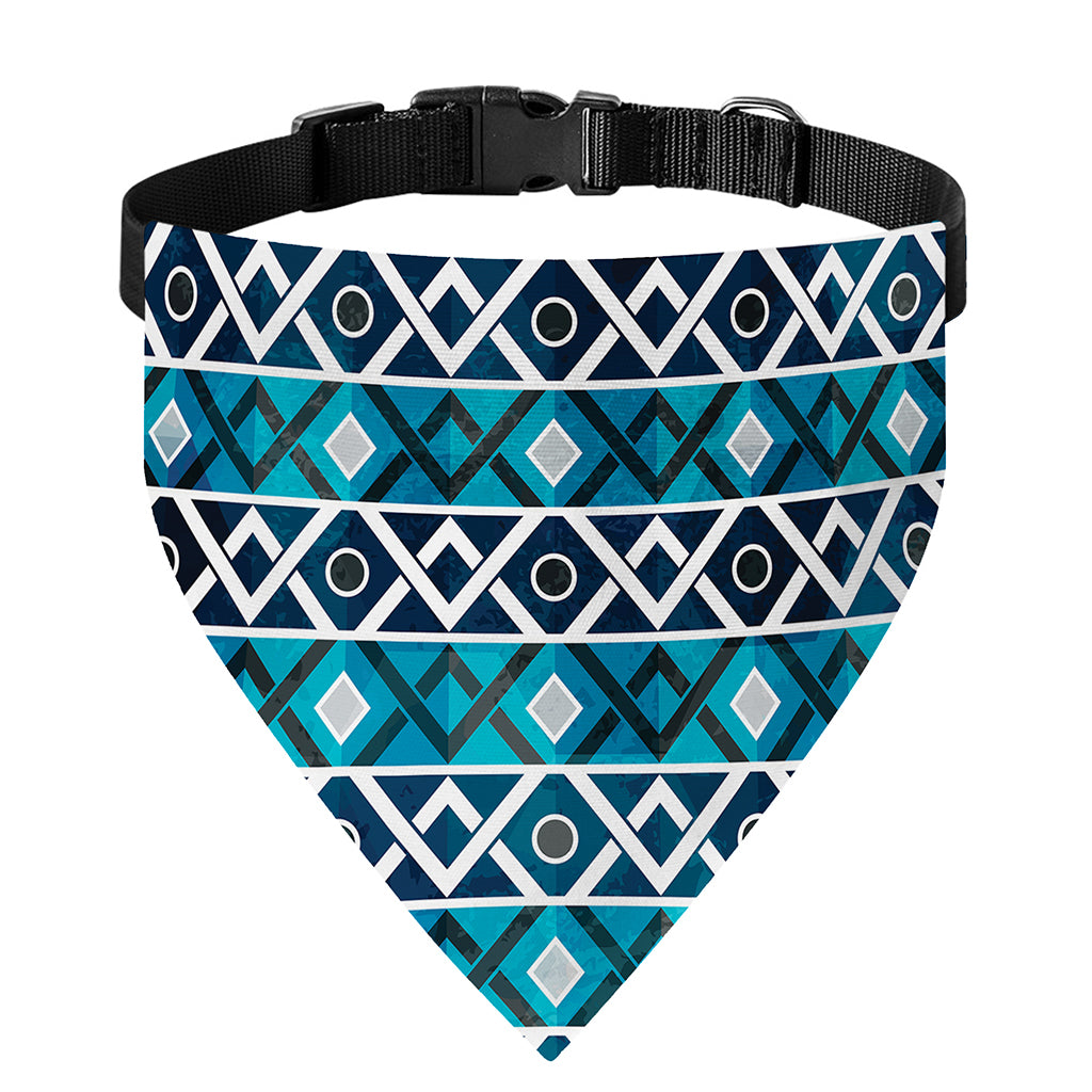 Turquoise Aztec Geometric Pattern Print Over The Collar Dog Bandana