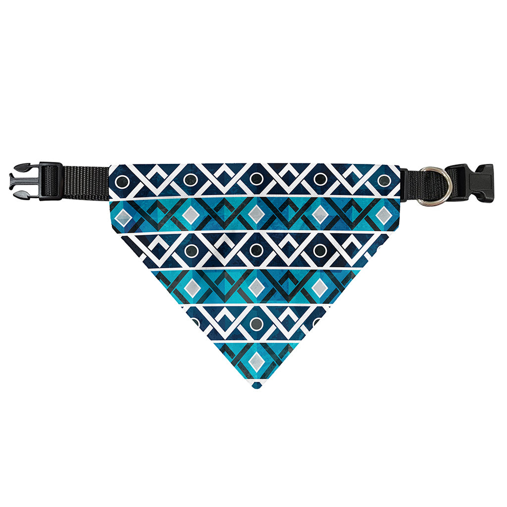 Turquoise Aztec Geometric Pattern Print Over The Collar Dog Bandana