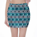 Turquoise Aztec Geometric Pattern Print Pencil Mini Skirt