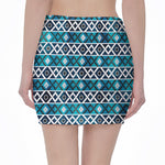 Turquoise Aztec Geometric Pattern Print Pencil Mini Skirt