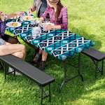 Turquoise Aztec Geometric Pattern Print Picnic Table Cover