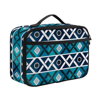 Turquoise Aztec Geometric Pattern Print Portable Lunch Bag