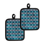 Turquoise Aztec Geometric Pattern Print Pot Holders
