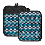 Turquoise Aztec Geometric Pattern Print Pot Holders With Pocket