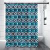 Turquoise Aztec Geometric Pattern Print Premium Shower Curtain